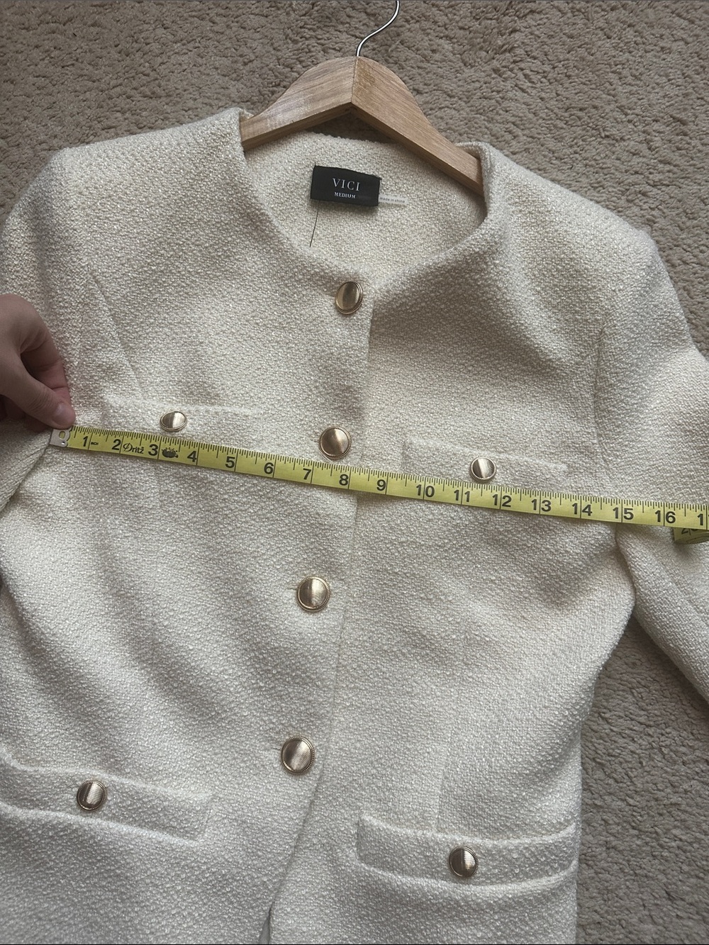 Vici Cream Two-Piece Trouser Suit with Gold Buttons - Picture 8 of 10